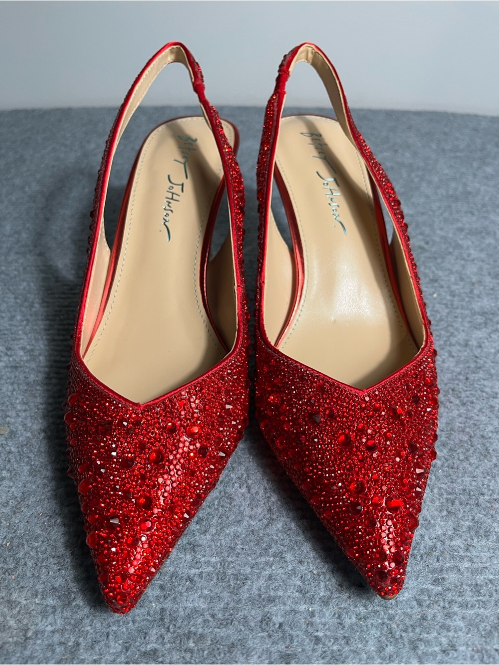 Betsey Johnson Red Jeweled Pointed Slingback Heels